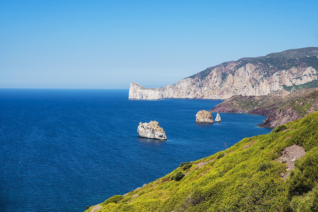 Aussicht auf Porto Flavia; Carbonia Iglesias, Sardinien, Italien