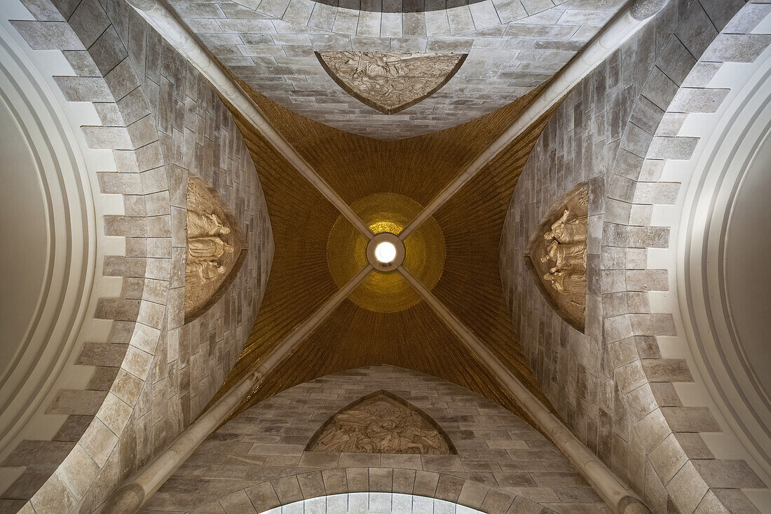 Low Angle View Of The Ceiling Inside The Tear Drop Church; Jerusalem, Israel