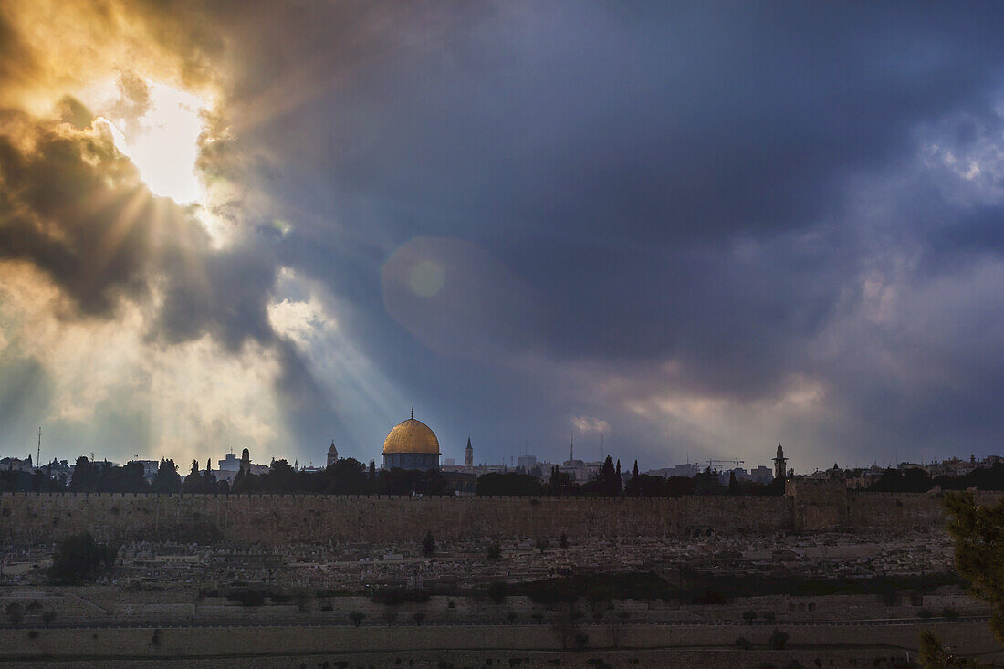 Dome Of The Rock And Wall Of The Old City; Jerusalem, Israel