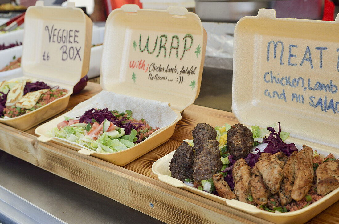 Take Away Food Stall At Brick Lane Market, Shoreditch; London, England