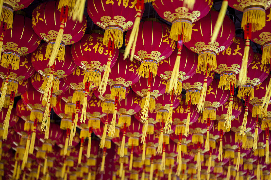 Lanterns At The Kek Lok Si Temple, Chinese New Year's In Malaysia Is Celebrated With Paper Lanterns Hung On Ceilings And Walls Throughout Chinese Neighborhoods And Businesses In Malaysia; Georgetown, Penang, Malaysia