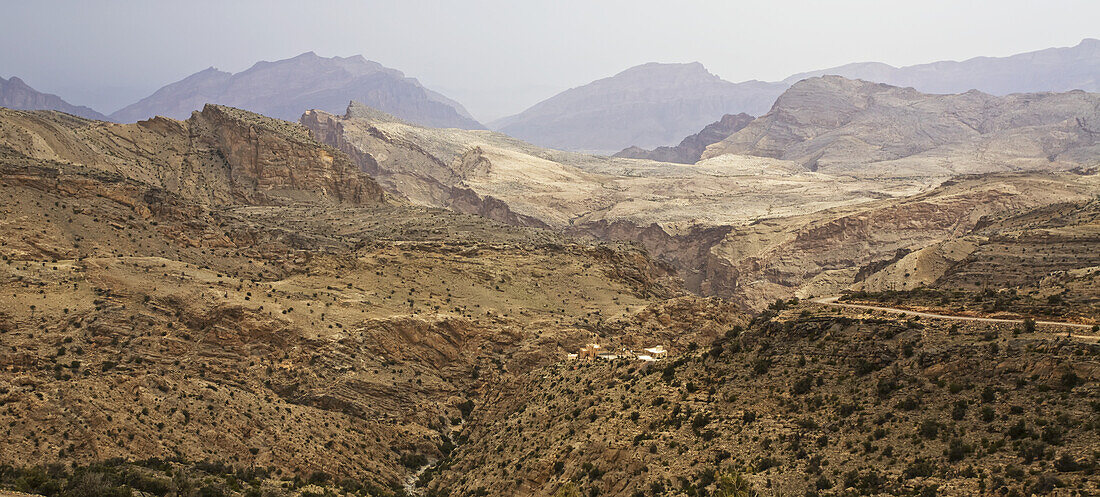 Traditional Village Perched In The Jabal Akhdar Mountains With Landscape View