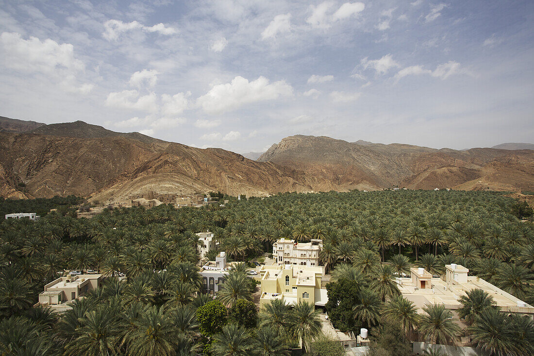 Landscape View Of The Jabal Akbar Mountains With Traditional Village