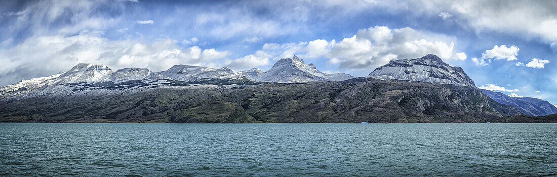 Snow Capped Mountains Off North Branch Of Lago Argentino In Patagonia; Santa Cruz Province, Argentina