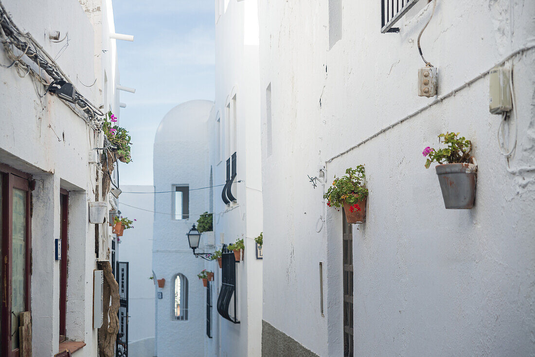 White Houses On A Street In Downtown Mojacar; Mojacar, Almeria, Spain