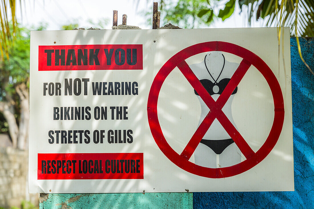 A Banner Showing How Locals Ask For Cultural Respect To The Tourists On An Island That Is Officially Muslim; Gili Trawangan, Indonesia