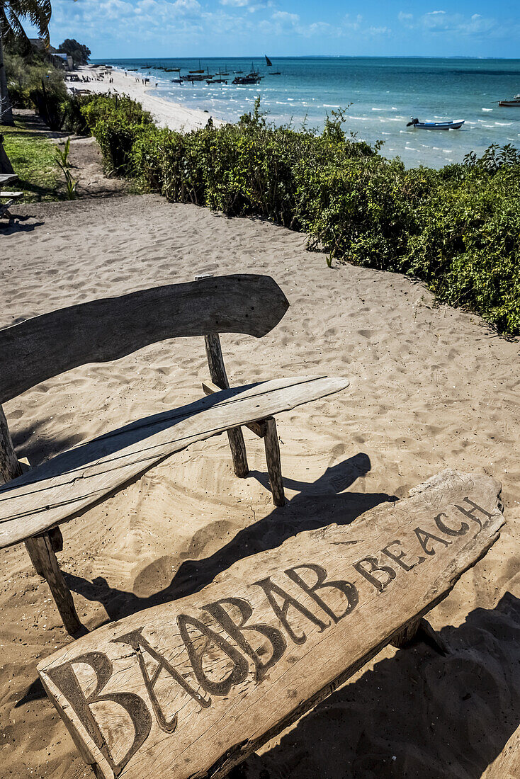 Blick auf den Strand vom Baobab-Strand; Vilanculos, Bazaruto-Archipel, Mosambik