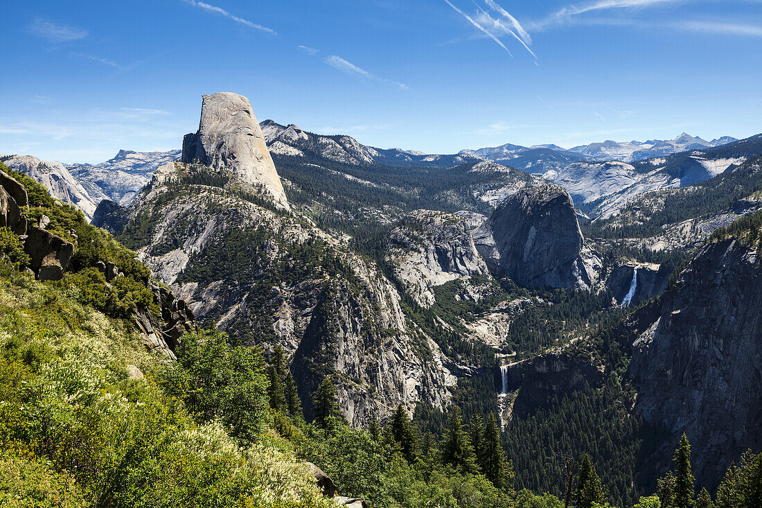 View Of Half Dome, Vernal Fall And Nevada Fall, Yosemite National Park; California, United States Of America