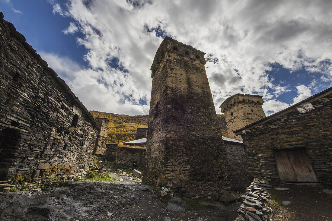 Svan Stone Towers In Chazhashi Village; Ushguli, Samegrelo-Zemo Svaneti, Georgia