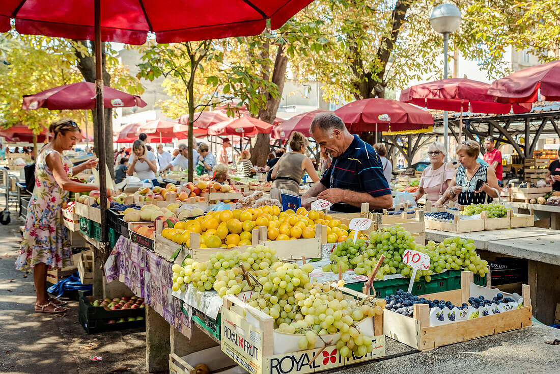 Seasonal produce for sale at Pula Central Market; Pula, Istria, Croatia