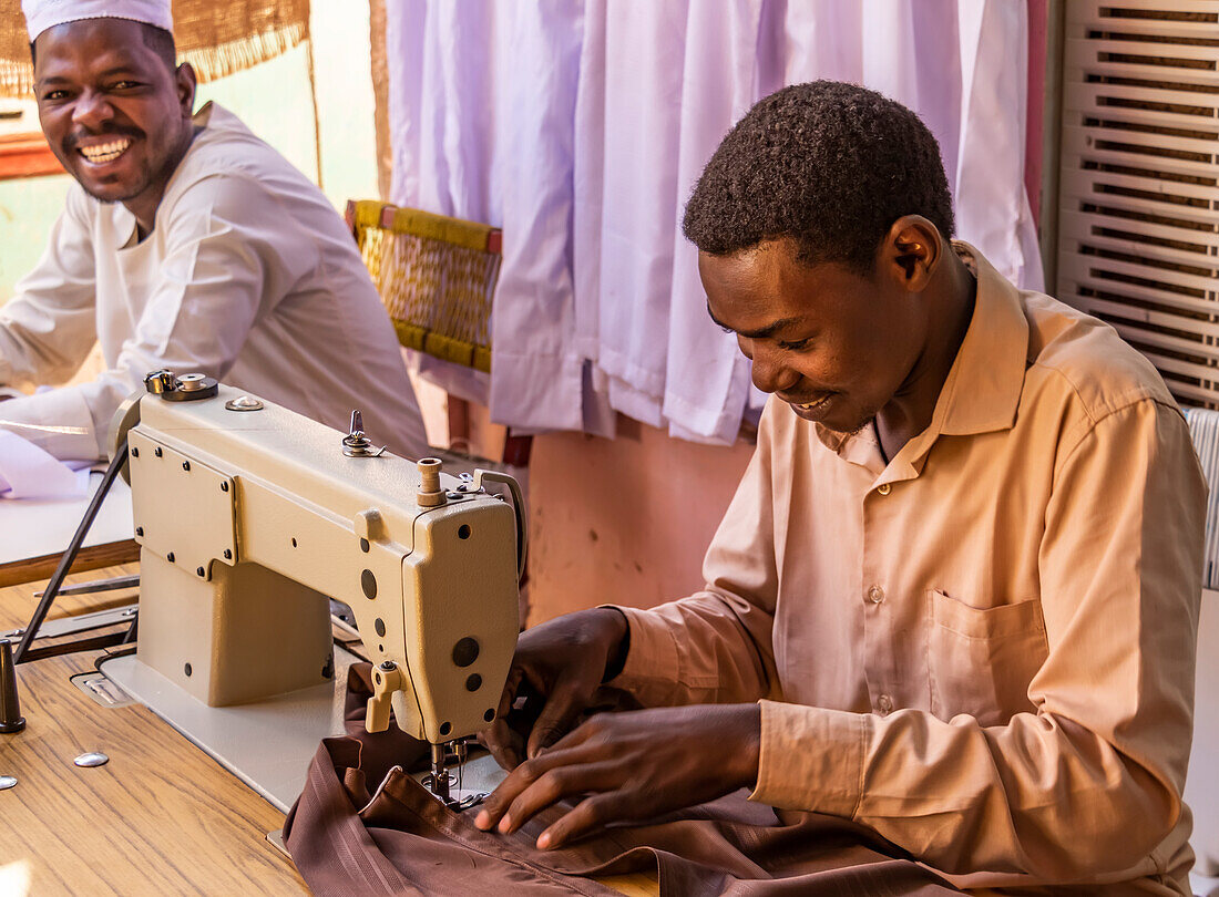 Tailor at the market; Dongola, Northern State, Sudan