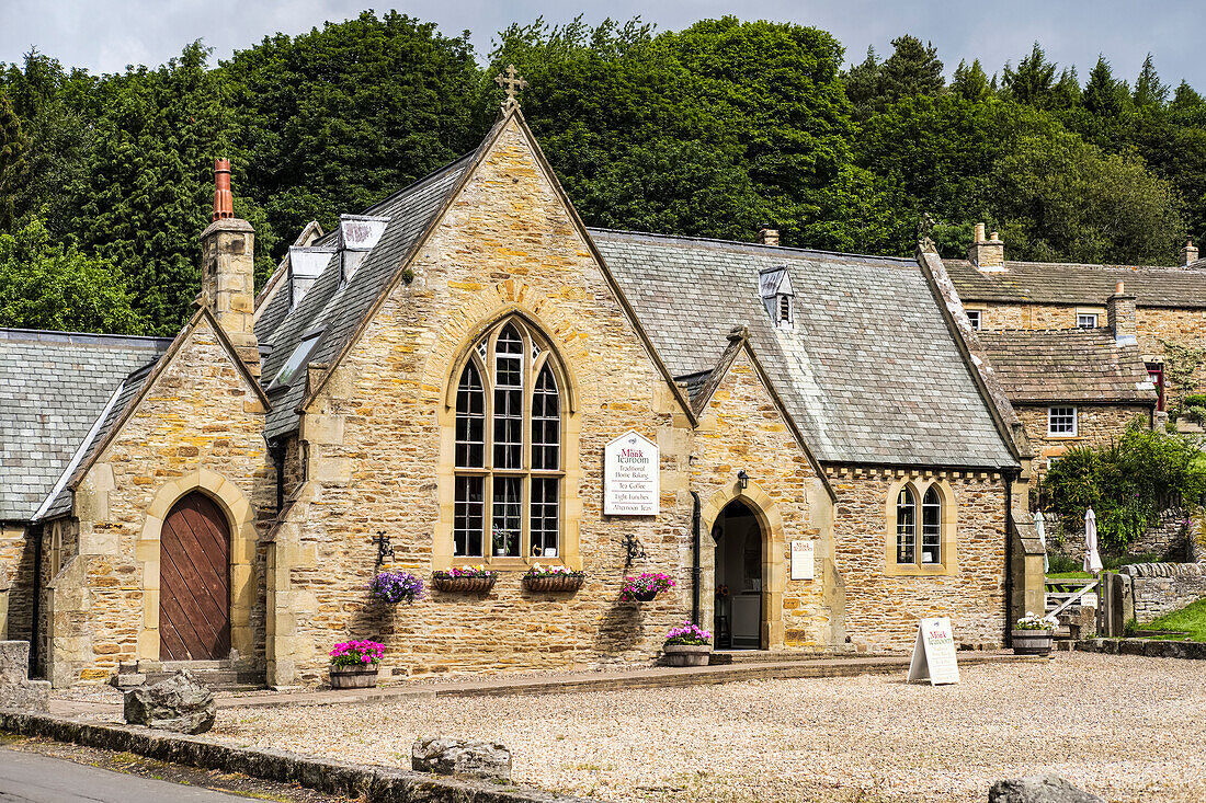 Village tearoom in old school room; Blanchland, Northumberland, England