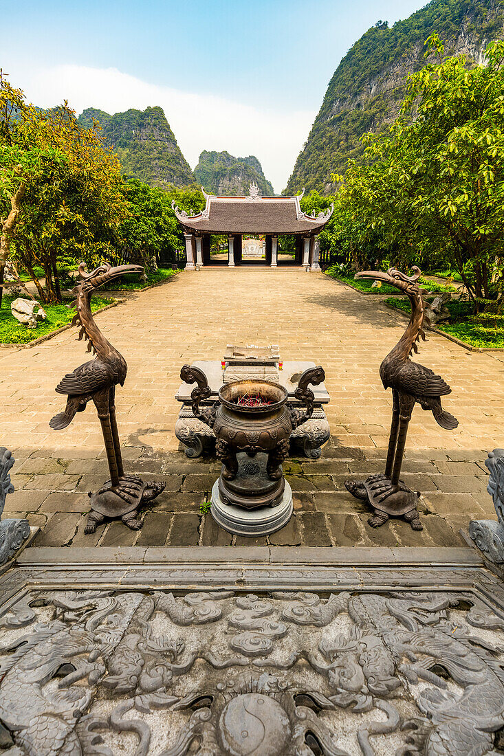 Symbolic sculptures and karst limestone formations; Ninh Binh, Vietnam