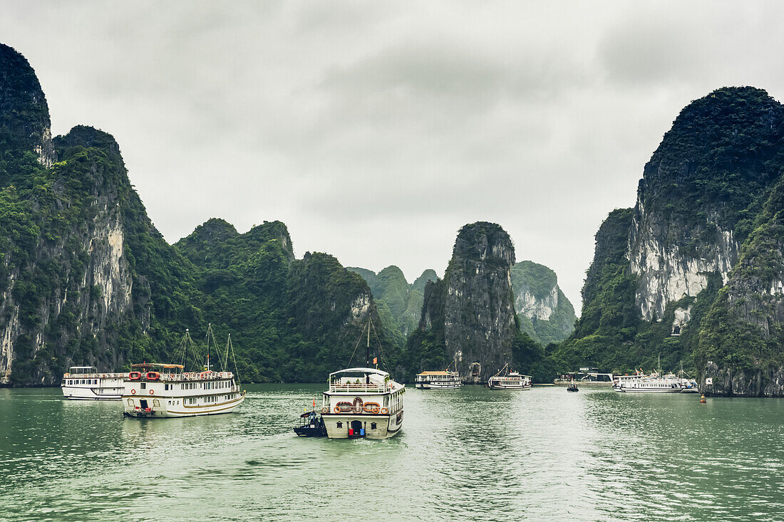 Ha Long Bay with boats; Quang Ninh Province, Vietnam