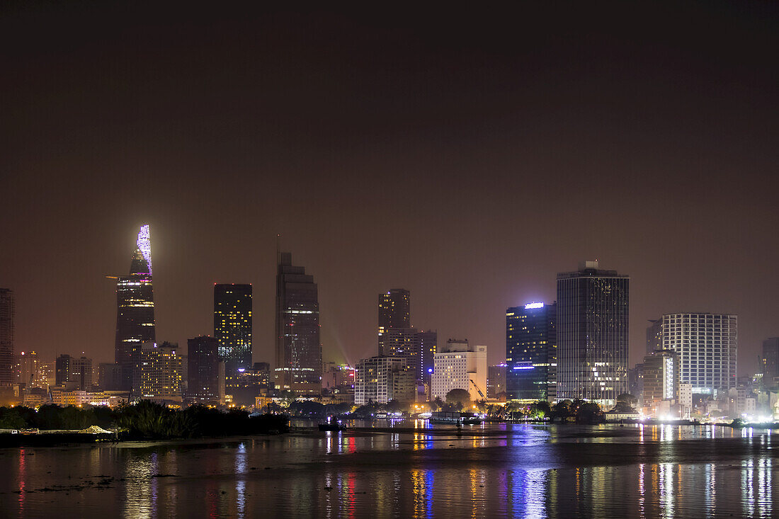 Glowing lights of Ho Chi Minh City at nighttime; Ho Chi Minh City, Vietnam
