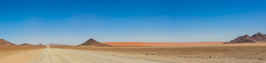 Driving on a long dry road, Namib Desert; Namibia