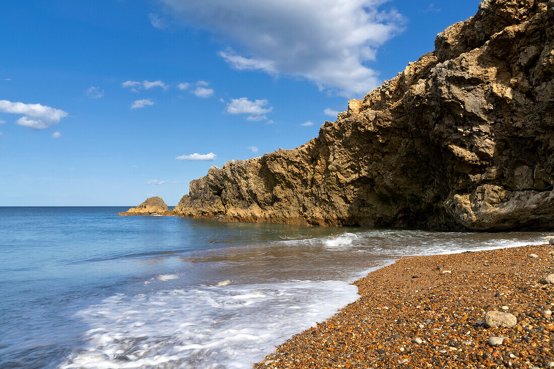 Rugged cliffs along the Atlantic coastline; South Shields, Tyne and Wear, England