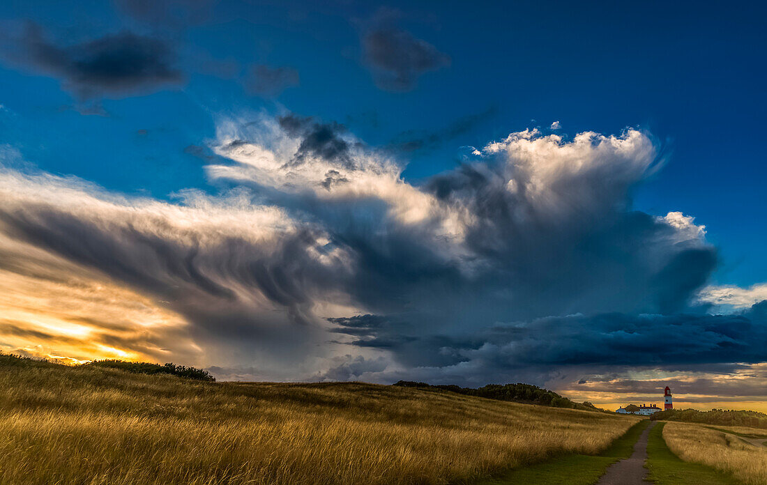 Dramatic cloud formation over Souter Lighthouse at sunset; South Shields, Tyne and Wear, England