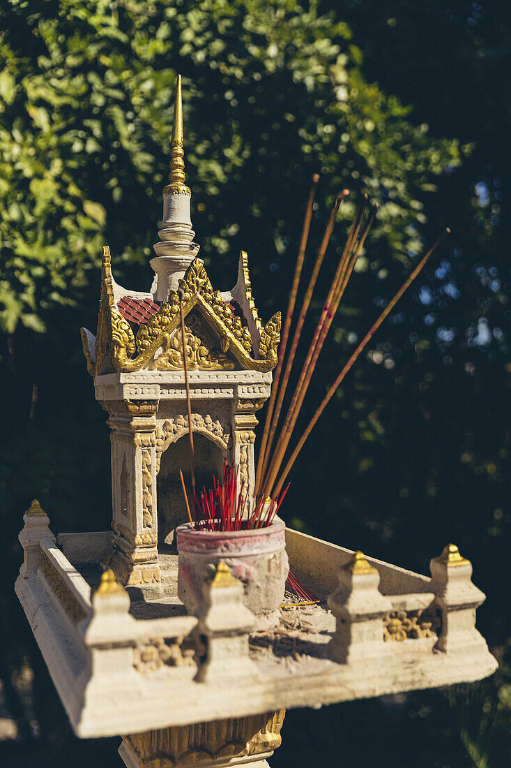Small Hindu shrine and incense, Phimeanaka; Angkor, Cambodia