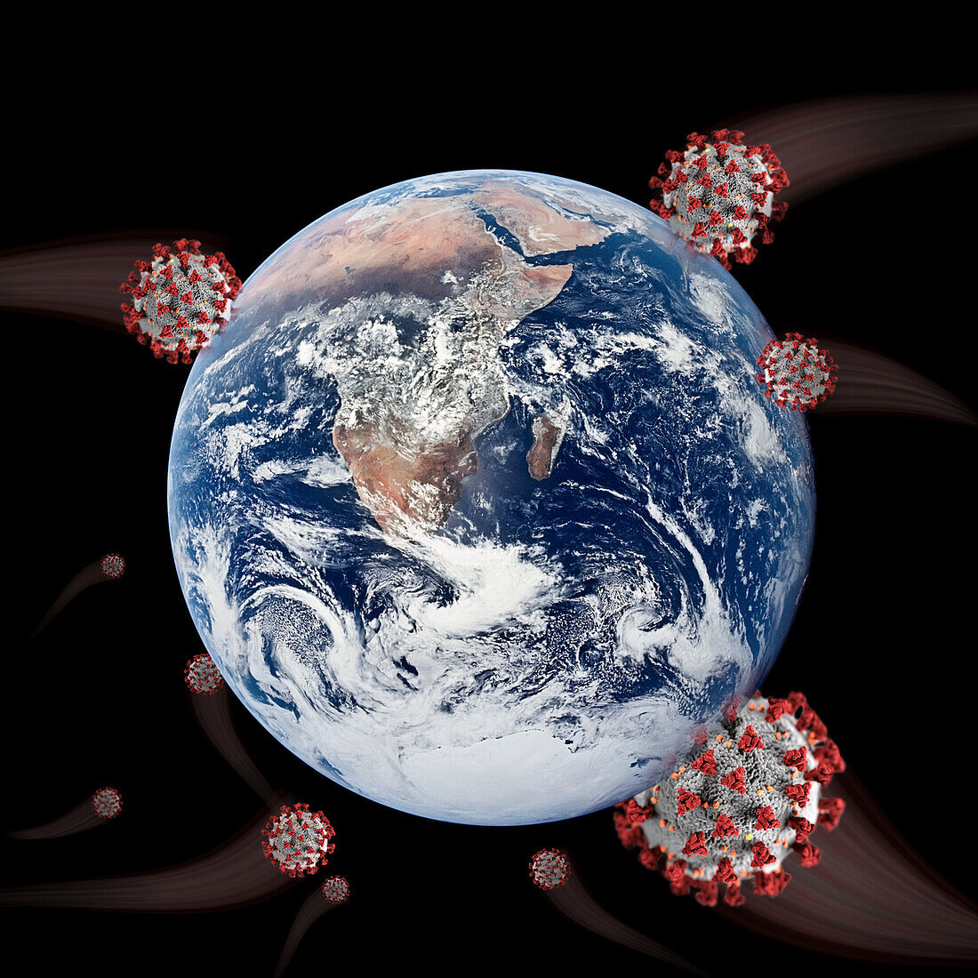 Coronavirus (Covid-19), das sich über die Erde ausbreitet, auf schwarzem Hintergrund