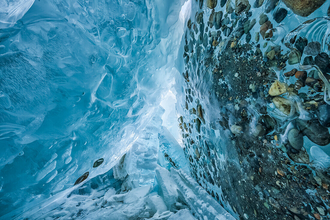 Crushed ice takes on beautiful patterns and shapes along the shoreline of Kluane National Park; Yukon, Canada