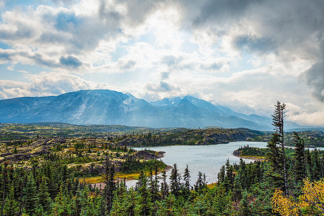 Die Landschaft am Wright Pass an der Grenze zwischen Kanada und den Vereinigten Staaten; Yukon, Kanada