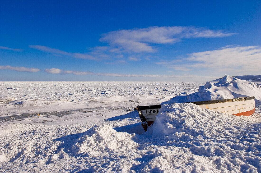 Boat in Snowdrift, Gaspasie, Quebec, Canada