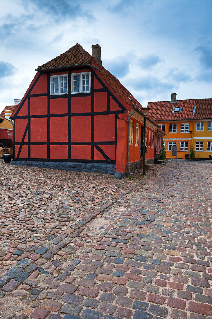 Buildings and Cobblestone Streets, Faaborg, Fyn Island, Denmark