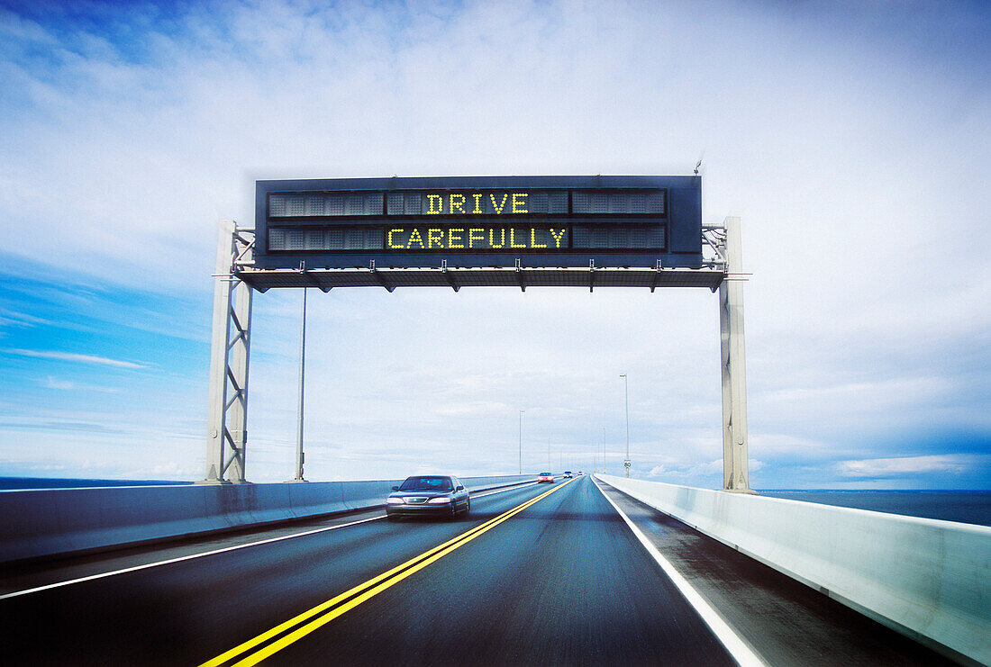 Drive Carefully Sign, Confederation Bridge, Prince Edward Island, Canada