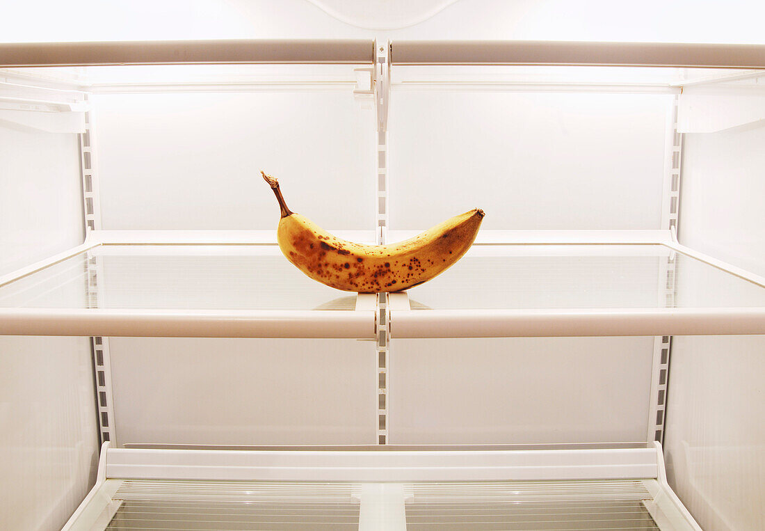 Old Banana in Empty Refrigerator