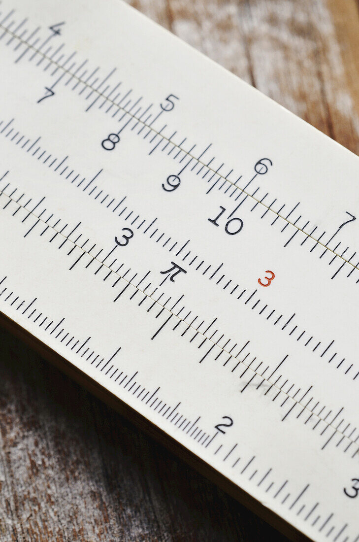 Close-up of Old Wooden Slide Rule