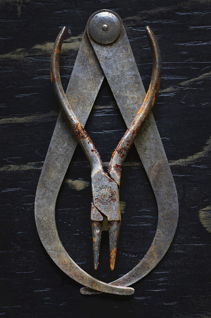 Overhead View of Old and Rusty Tools