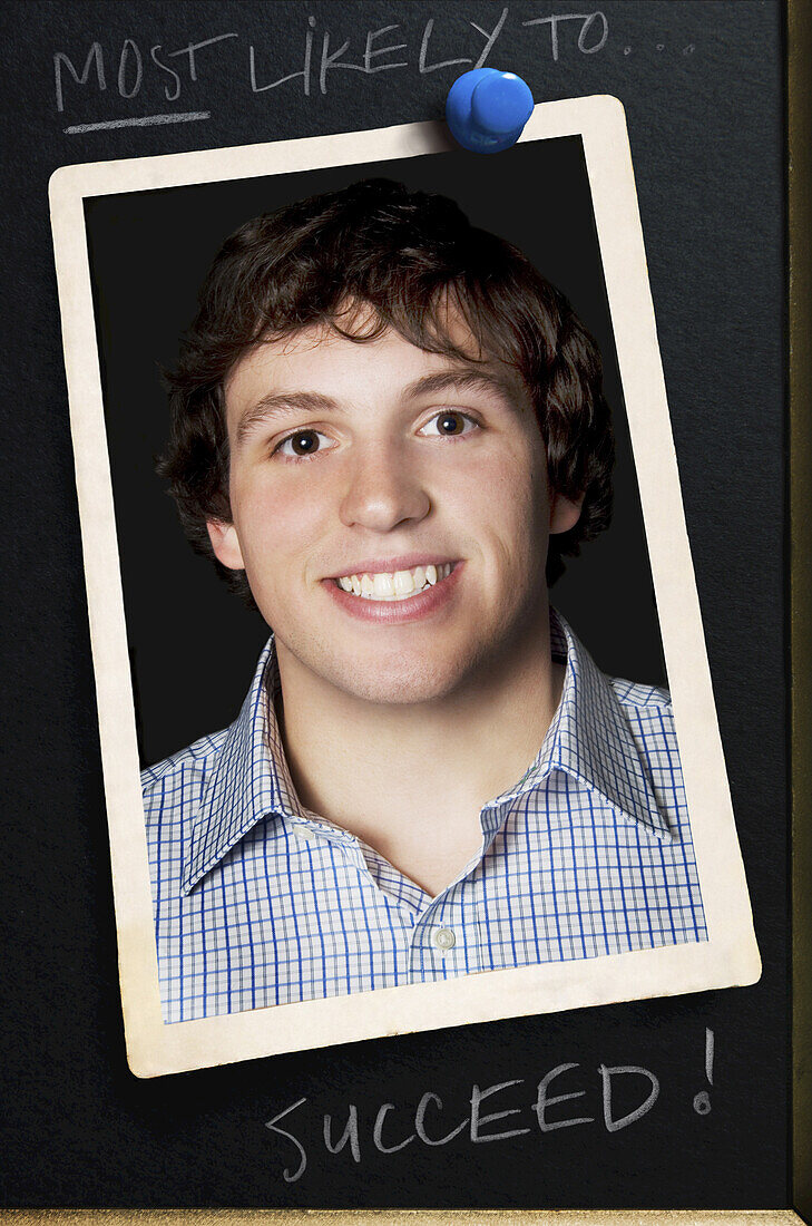 Photograph of Young Man Pinned to Bulletin Board