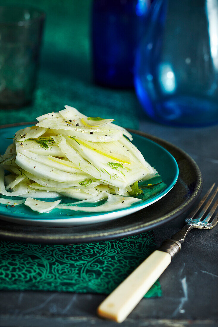 Close-up of French Fennel Salad with Lemon, Studio Shot
