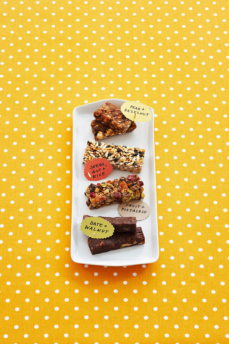 Energy Bars on Tray with Polka-dot Background