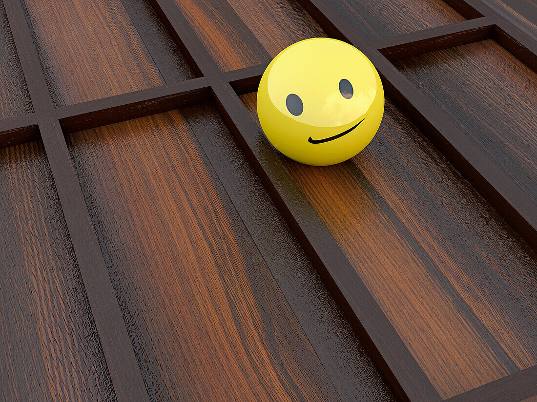 3D Illustration of Yellow Glass Marble with Smiling Face