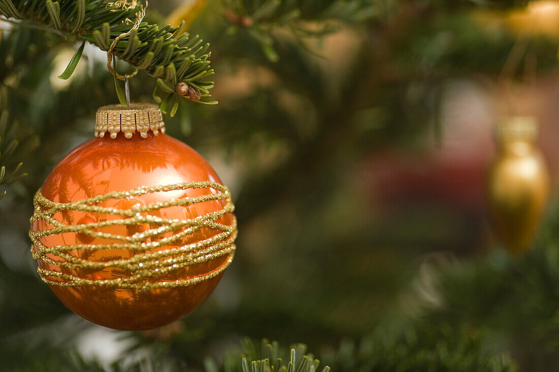 Close-up of Christmas Ornament on Christmas Tree