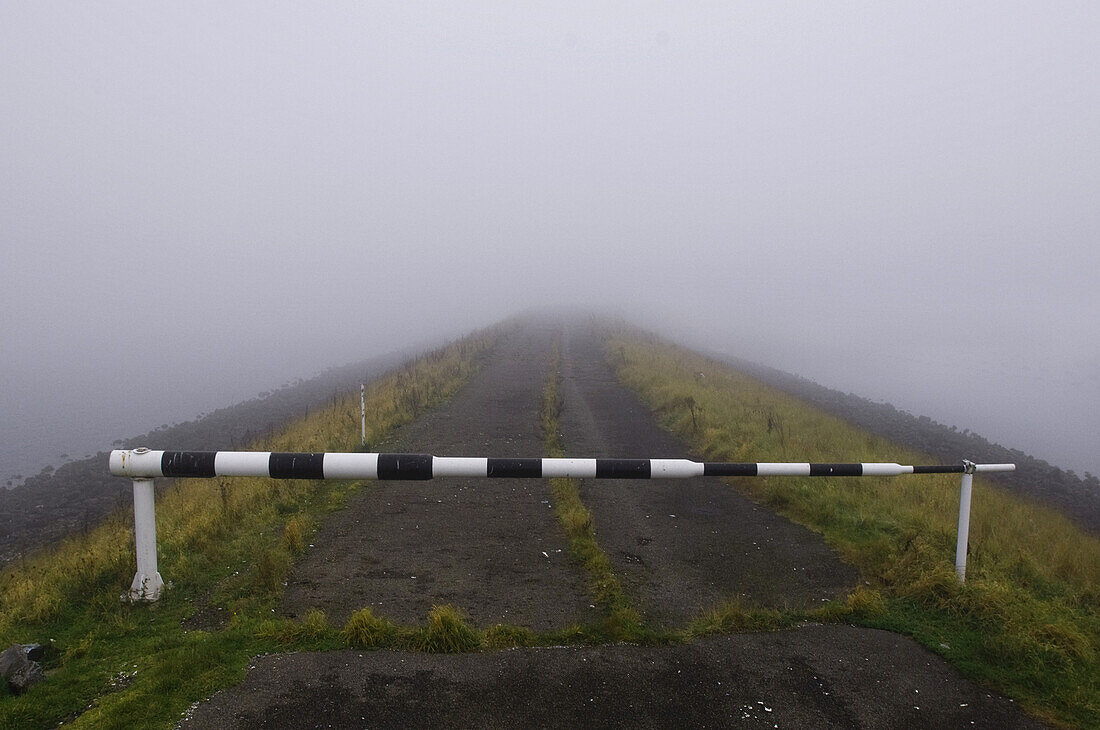 Closed Road with Barrier in Fog, Netherlands