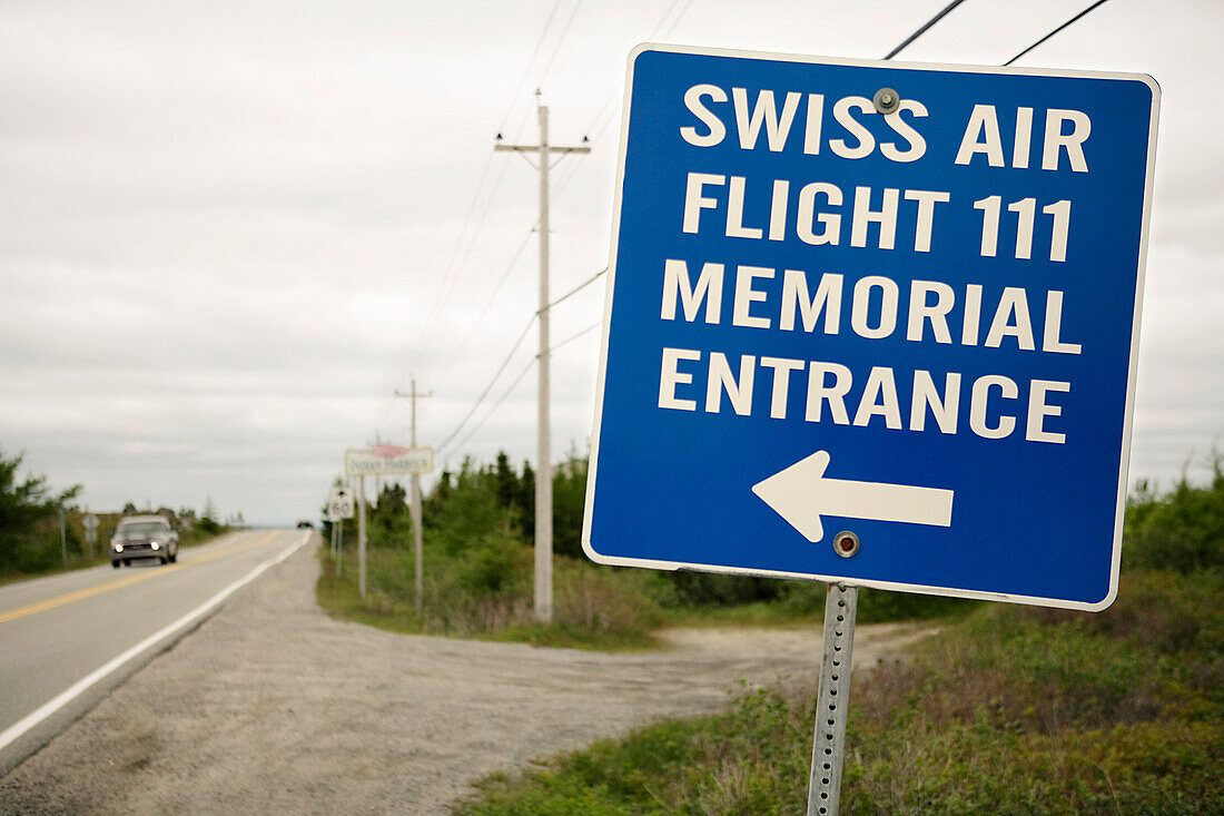 Sign for Swiss Air Flight 111 Memorial, St Margaret's Bay, Nova Scotia, Canada