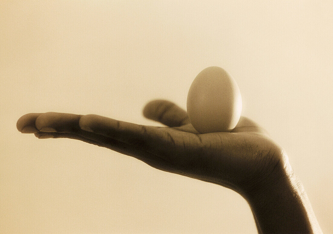 Close-Up of Egg in Palm of Hand
