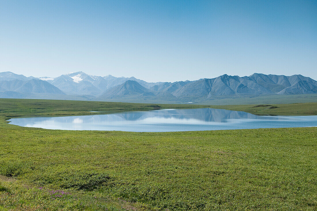 Tundra and Lake, Brooks Range Mountains, Alaska, USA
