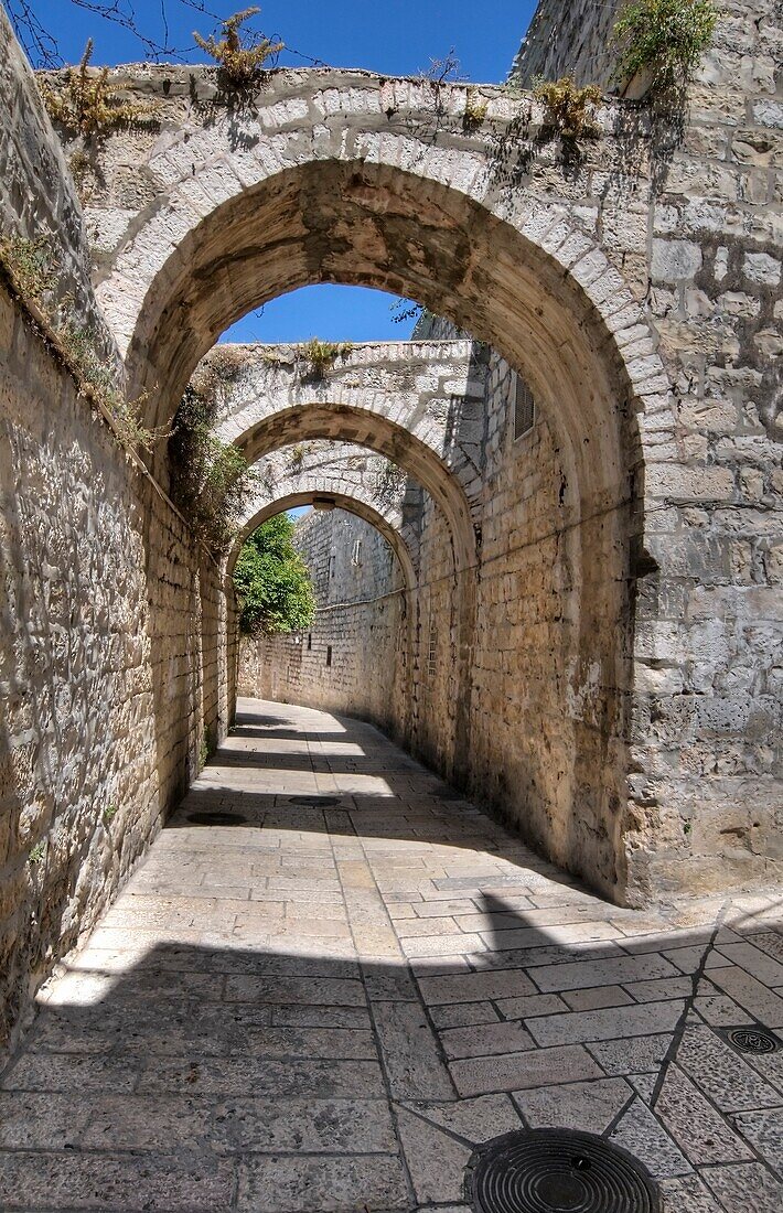 Jewish Quarter, Jerusalem, Israel; Stone Archway In Walled City