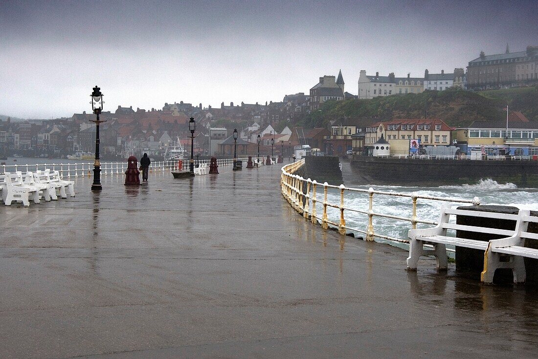 Promenade And Whitby Townscape; North Yorkshire, England, Uk