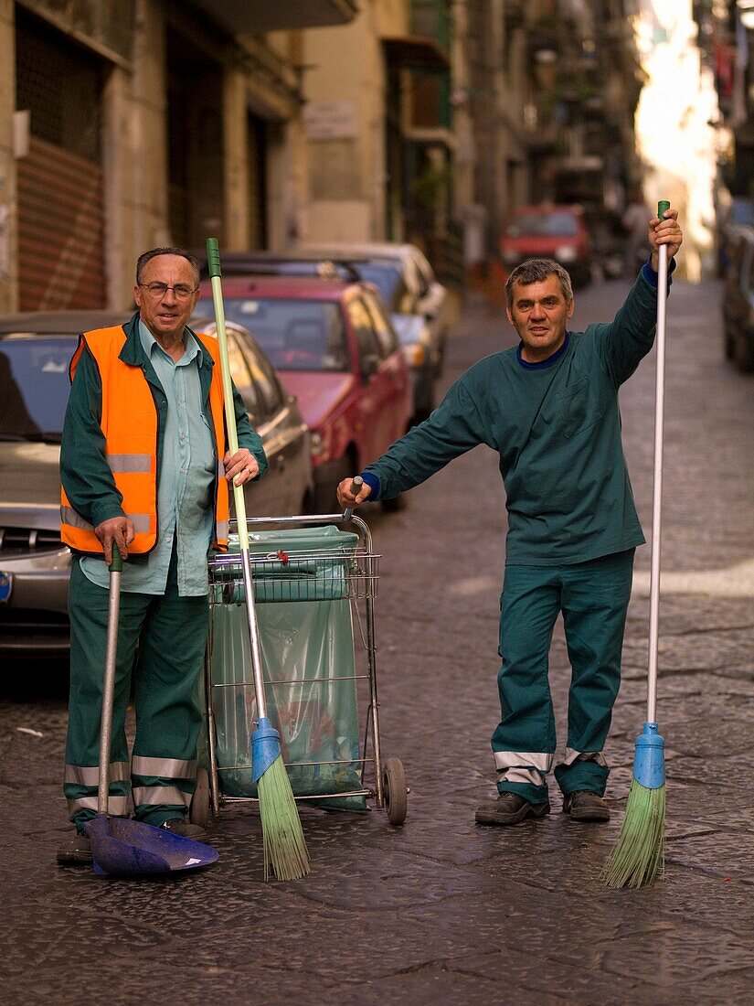 Street Cleaners With Brooms; Naples, Italy