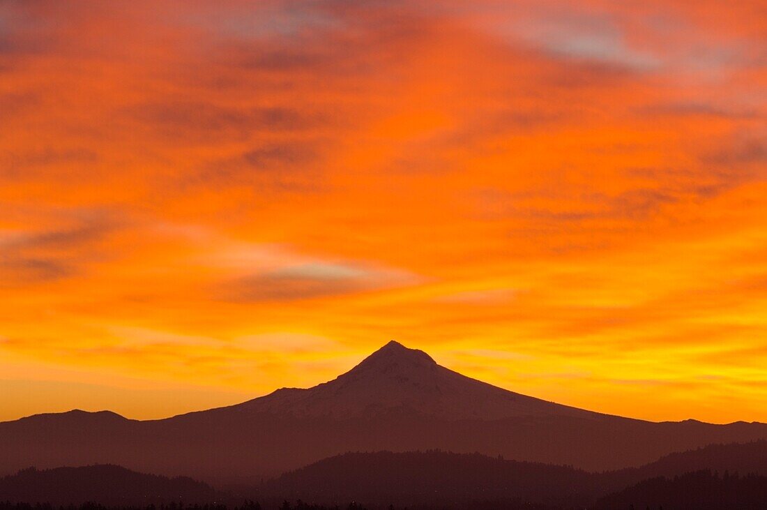 Sunrise Sky Over Mt. Hood; Portland, Oregon, Usa