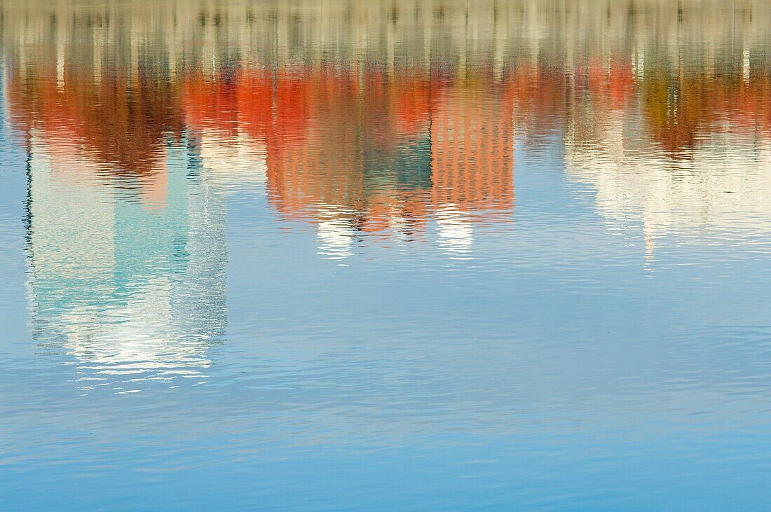 Reflection Of Buildings In Willamette River; Portland, Oregon, Usa