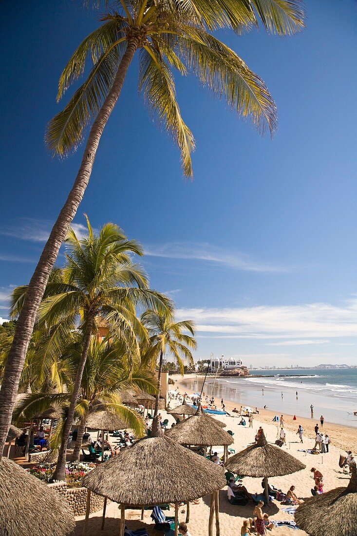 Elevated View On Beach Outside Playa Mazatlan Hotel; Gaviotas Beach, Golden Zone, Mazatlan, Sinaloa, Mexico