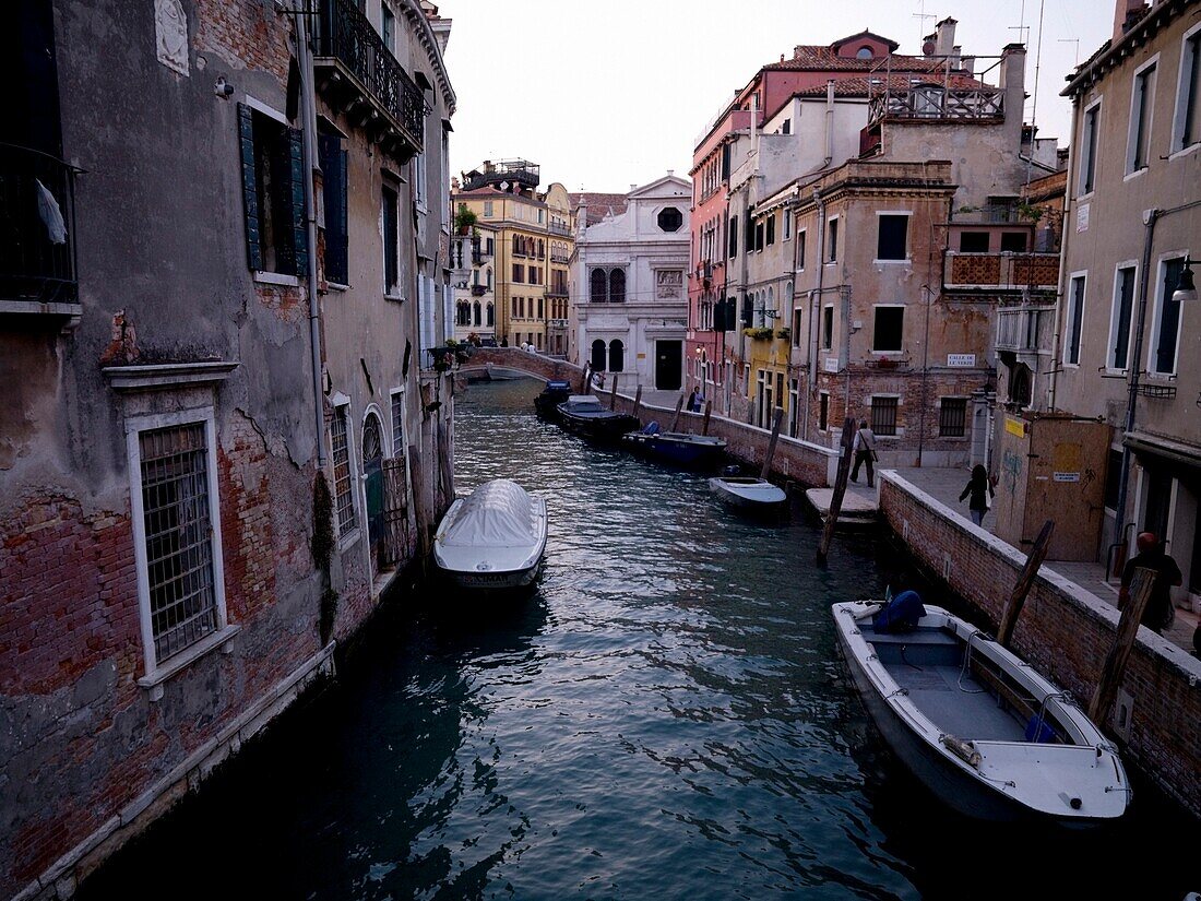 View Of Canal With Boats; Venice, Italy