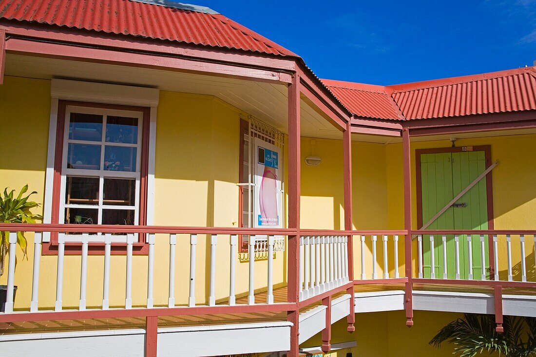 Balcony And Shops On Front Street; Philipsburg, St. Maarten Island, Netherlands Antilles