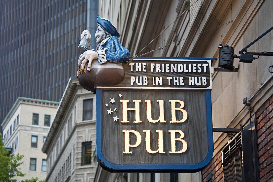 Hub Pub Sign On Province Street; Boston, Massachusetts, Usa